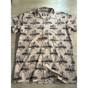 Retro‎ Rifle Bear Arms Button Down Shirt Large Tan